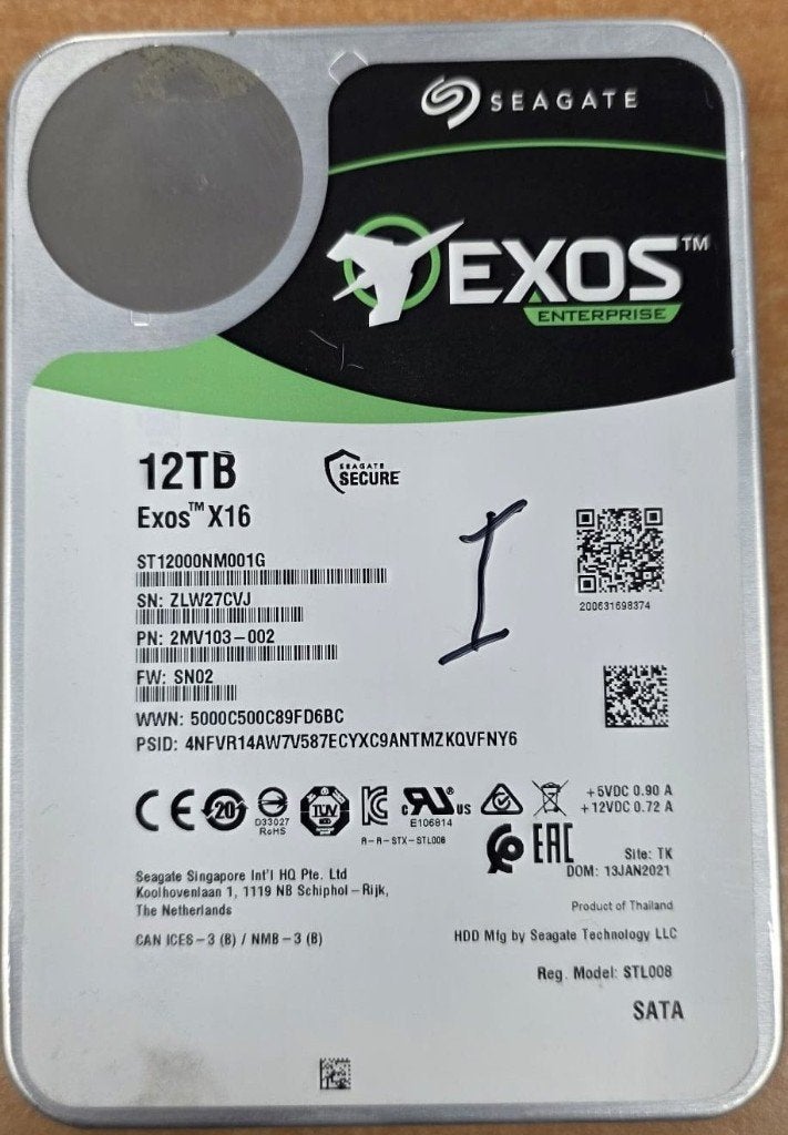 Seagate Exos 12TB, Computers en Software, Harde schijven, Intern, 12TB, Ophalen of Verzenden, Zo goed als nieuw