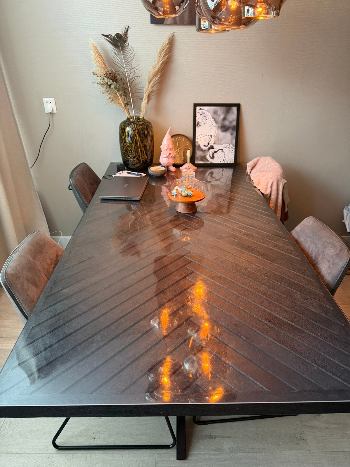 Visgraat Mangohouten eetttafel, Ophalen, 200 cm of meer, 50 tot 100 cm, Zo goed als nieuw
