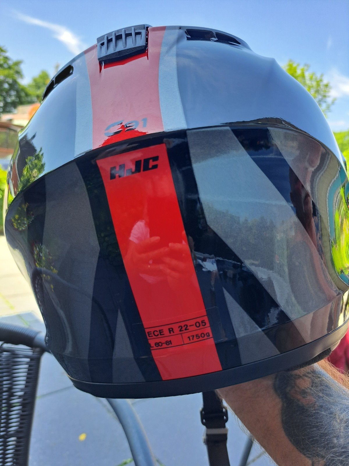 HJC Systeemhelm - Zwart/Rood - Maat L (60-61), Motoren, Ophalen, Systeemhelm, Dames, Tweedehands