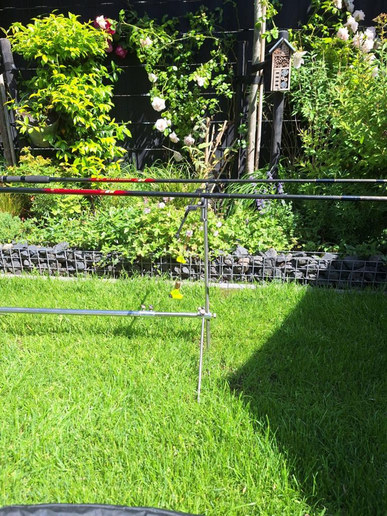 2 Dam Karperhengels11ft/3.30m inclusief. RVS Rotpod, Ophalen, Gebruikt, Werphengel