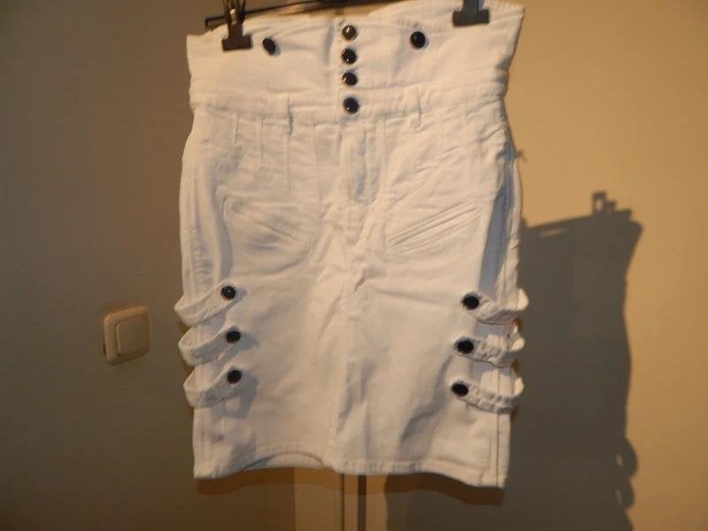 Isabel Marant stoere rok wit banden met zwarte knopen 40, Verzenden, Wit, Zo goed als nieuw, Boven de knie