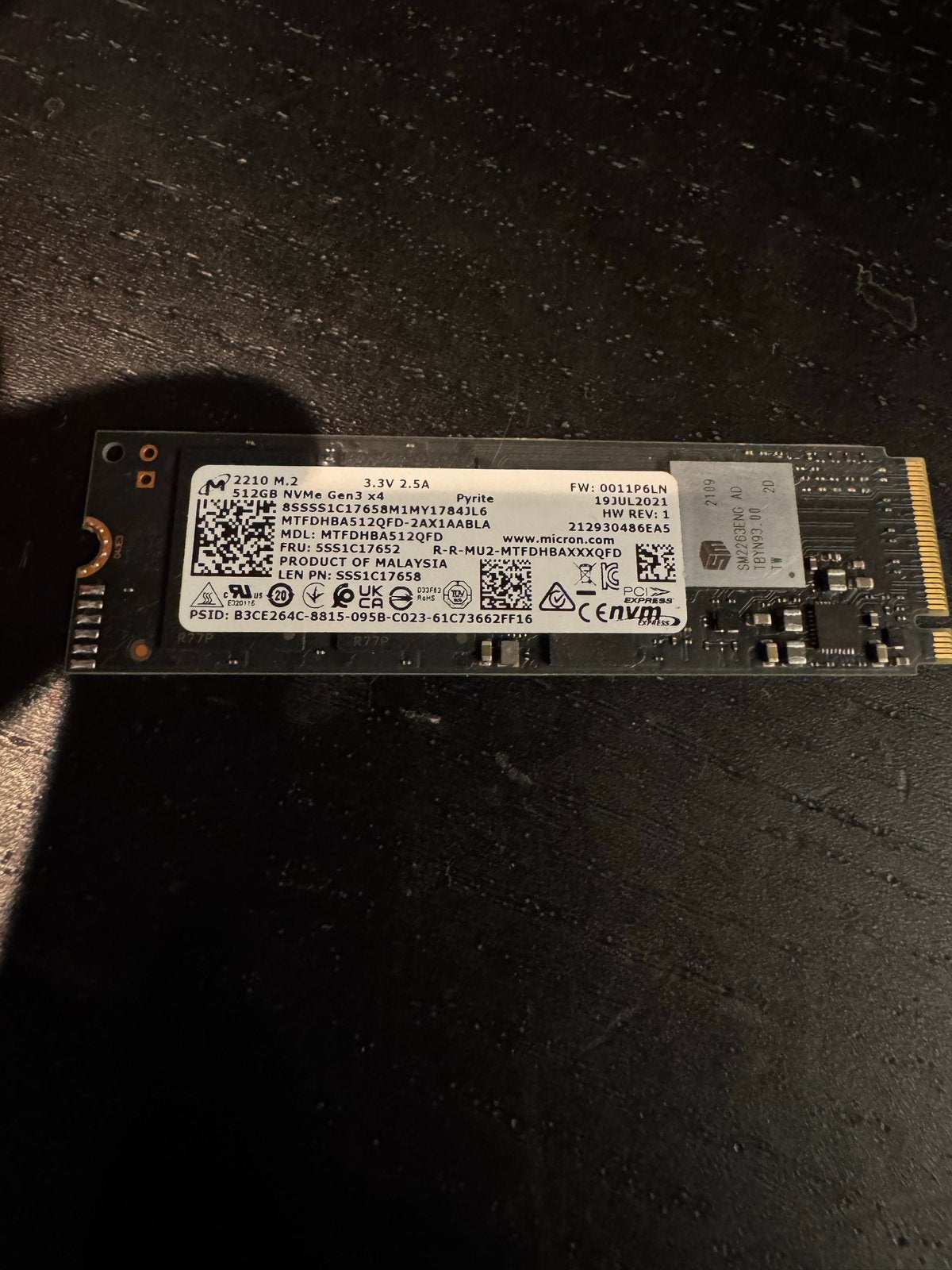 Micron 2210 512GB M.2 NVMe PCIe Gen3 x4 SSD, Computers en Software, Intern, Gebruikt, Server, SSD