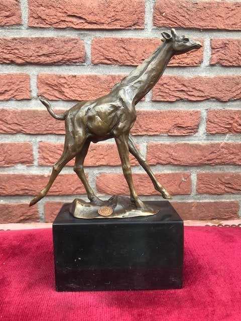levensechte giraffe, brons en marmer, Ophalen of Verzenden, Brons