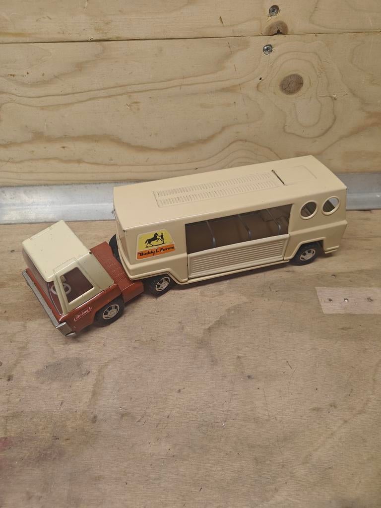 Vintage Buddy L Farms Vrachtwagen met Paardentrailer, Verzamelen, Ophalen of Verzenden, Gebruikt