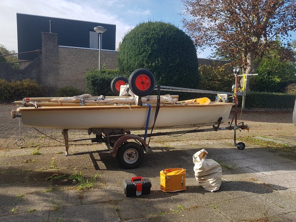 kleine zeilboot met 2 trailers, Watersport en Boten, Ophalen, Gebruikt, 15 cm, Polyester