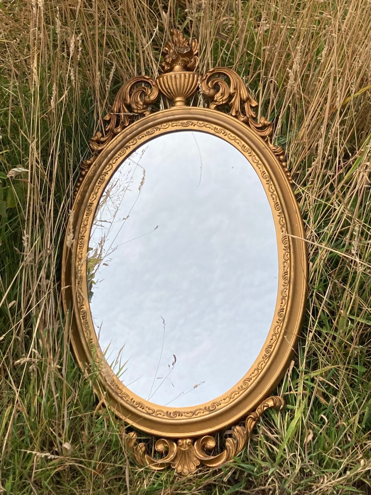 Spiegel met gouden lijst (140725s), Ophalen, Ovaal, Minder dan 50 cm