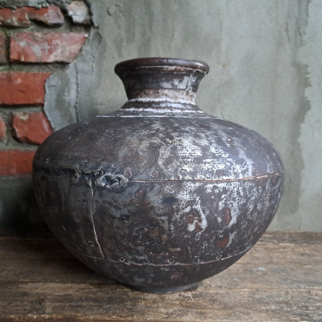 Stoere metalen pot vaas kruik landelijk sober *Etage3*, ., Ophalen of Verzenden, Zo goed als nieuw, .