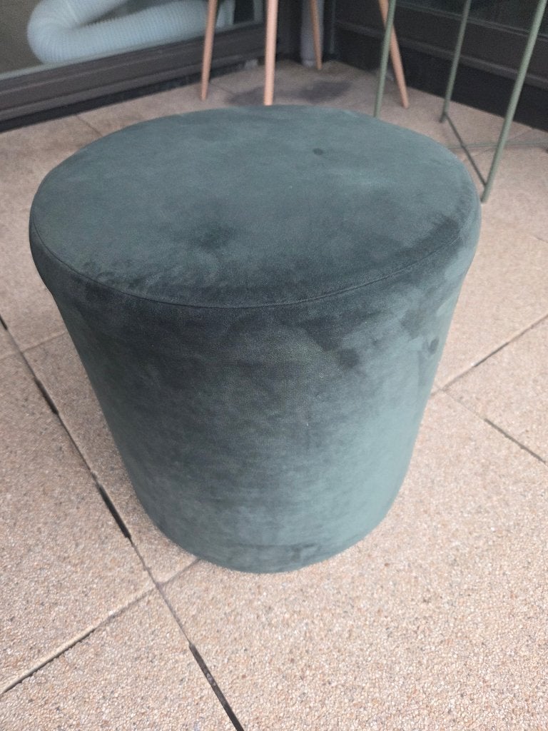 Fluwelen poef / hocker – donkergroen / petrol, Minder dan 50 cm, Gebruikt, Fluweel, Rond