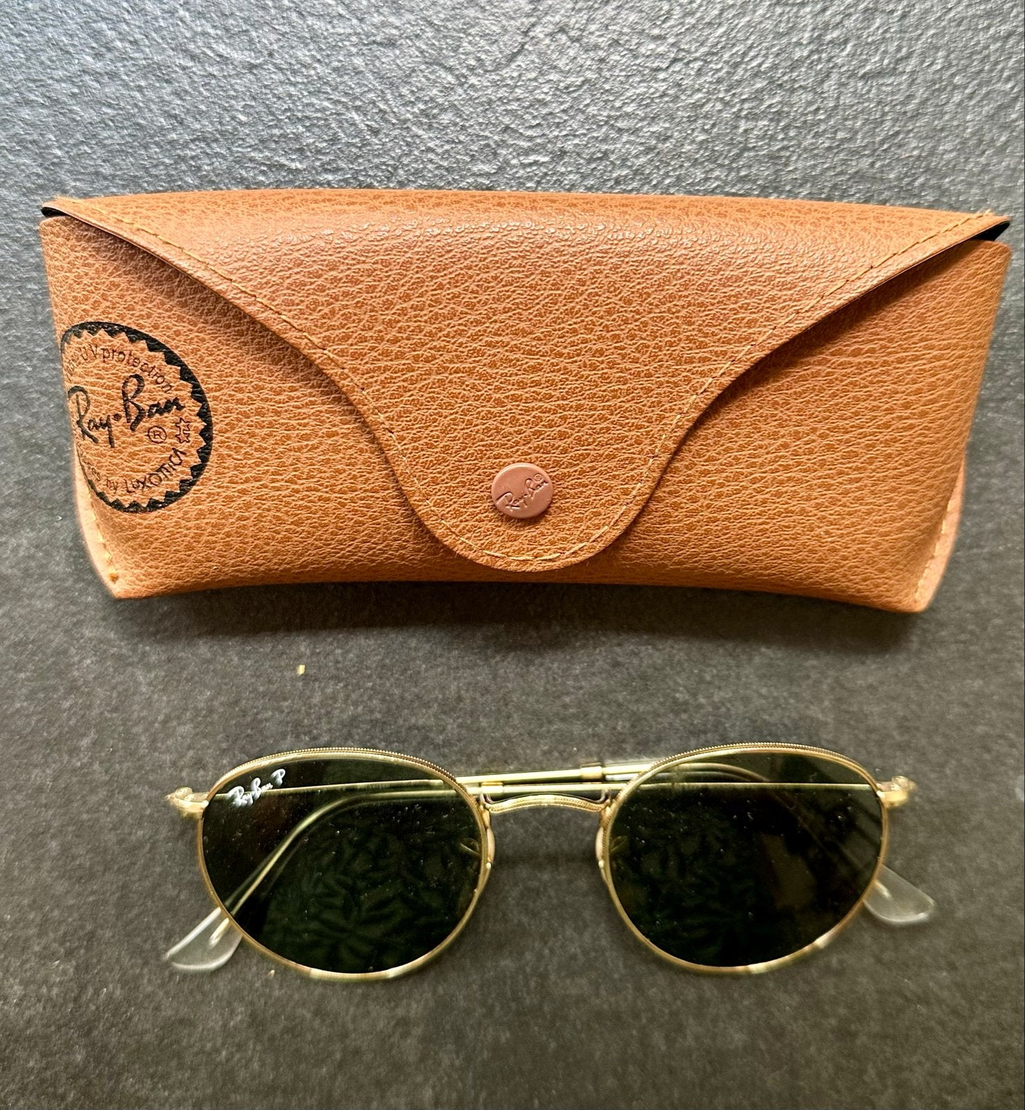Ray-Ban Round Metal Zonnebril RB 3447 Goud Groen, Ophalen, Zonnebril, Zo goed als nieuw, Ray-Ban