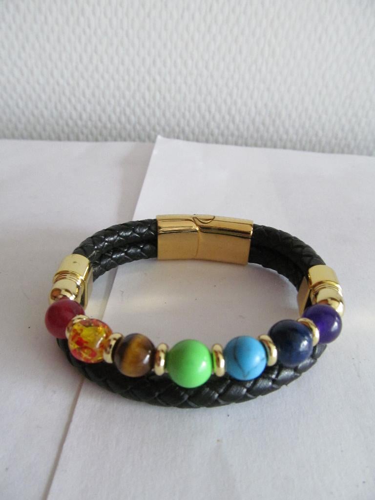 7 chakra armband., Sieraden, Tassen en Uiterlijk, Armbanden, Zo goed als nieuw, Overige materialen, Goud, Met bedels of kralen