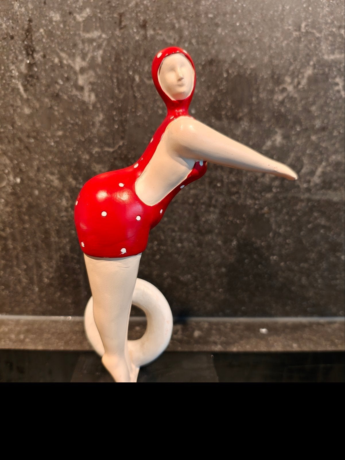 Vintage Zwemster Beeldje - Rood met Witte Stippen, Verzenden, Rood, 20 - 50 cm, Overige materialen
