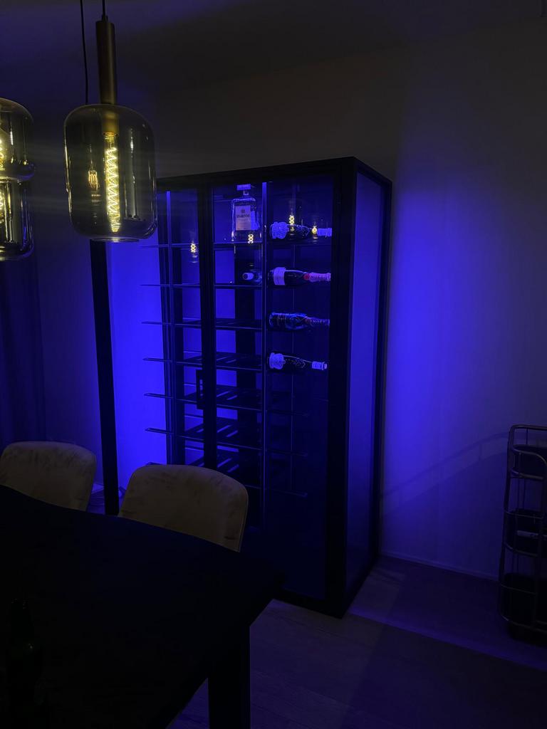 Wijnkast staal met verlichting, Ophalen, Zo goed als nieuw, 25 flessen of meer, Metaal
