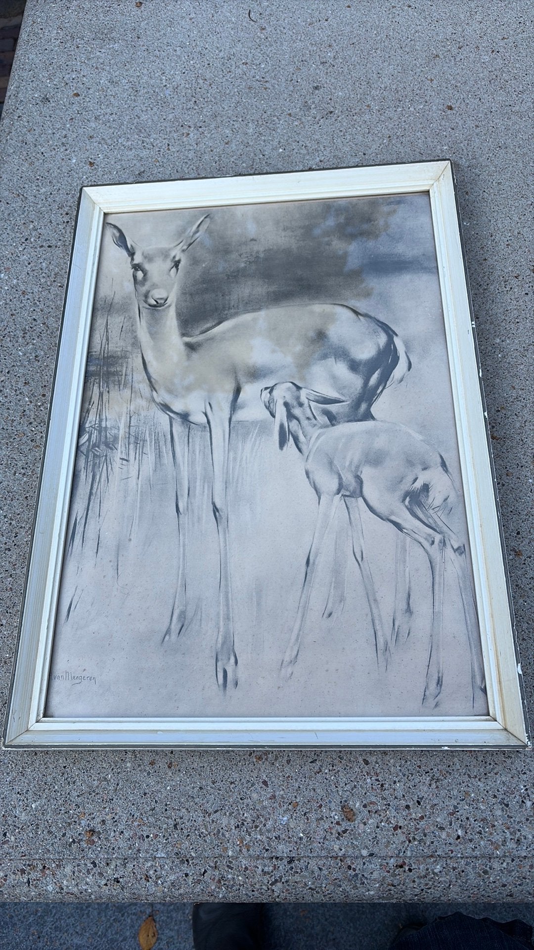 HAN VAN MEEGEREN HERTJE MET JONG 35x50, Antiek en Kunst, Ophalen of Verzenden