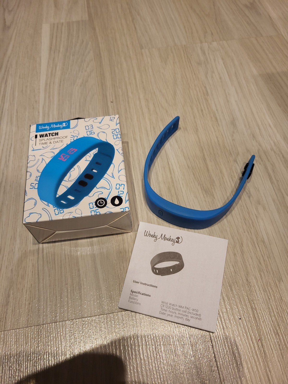 Wonky Monkey Horloge - Tijd & Datum - Waterbestendig, Ophalen of Verzenden, Zo goed als nieuw, Blauw, Jongen of Meisje