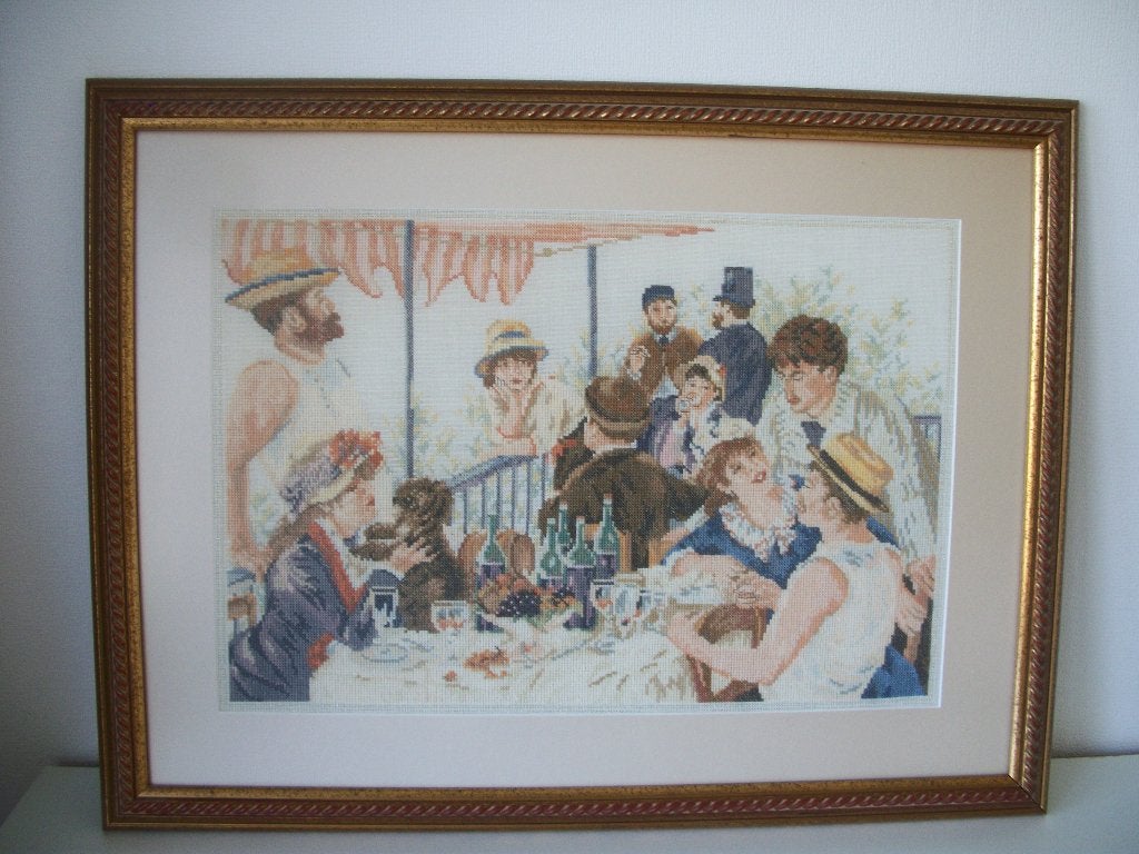 Borduurwerk: Lunch van Bootsmensen Pierre August Renoir zgan, 50 – 75, Oorspronkelijke maker, Overige typen, Ophalen of Verzenden