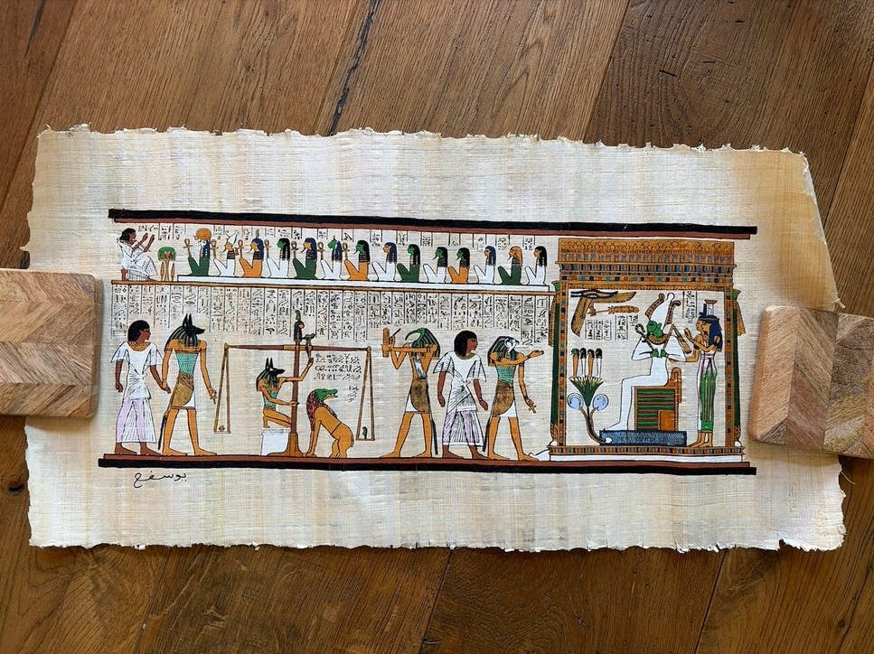 Egyptische Papyrus Schilderij - Farao's en Goden, Antiek en Kunst, Kunst | Schilderijen | Klassiek, Ophalen of Verzenden, Handgeschilderd