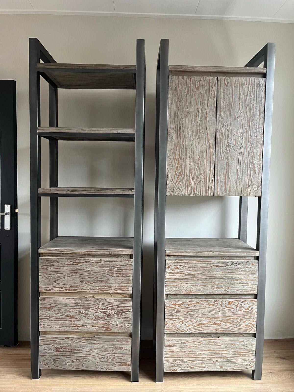 Industriële meubelset: tafel, kasten, tv-meubel, krukken, Ophalen