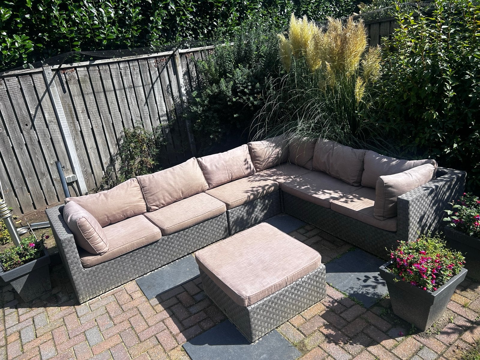 Intratuin Loungeset met wasbare kussens (320x230), Tuin en Terras, Tuinsets en Loungesets, Ophalen, 5 zitplaatsen, Gebruikt, Loungeset