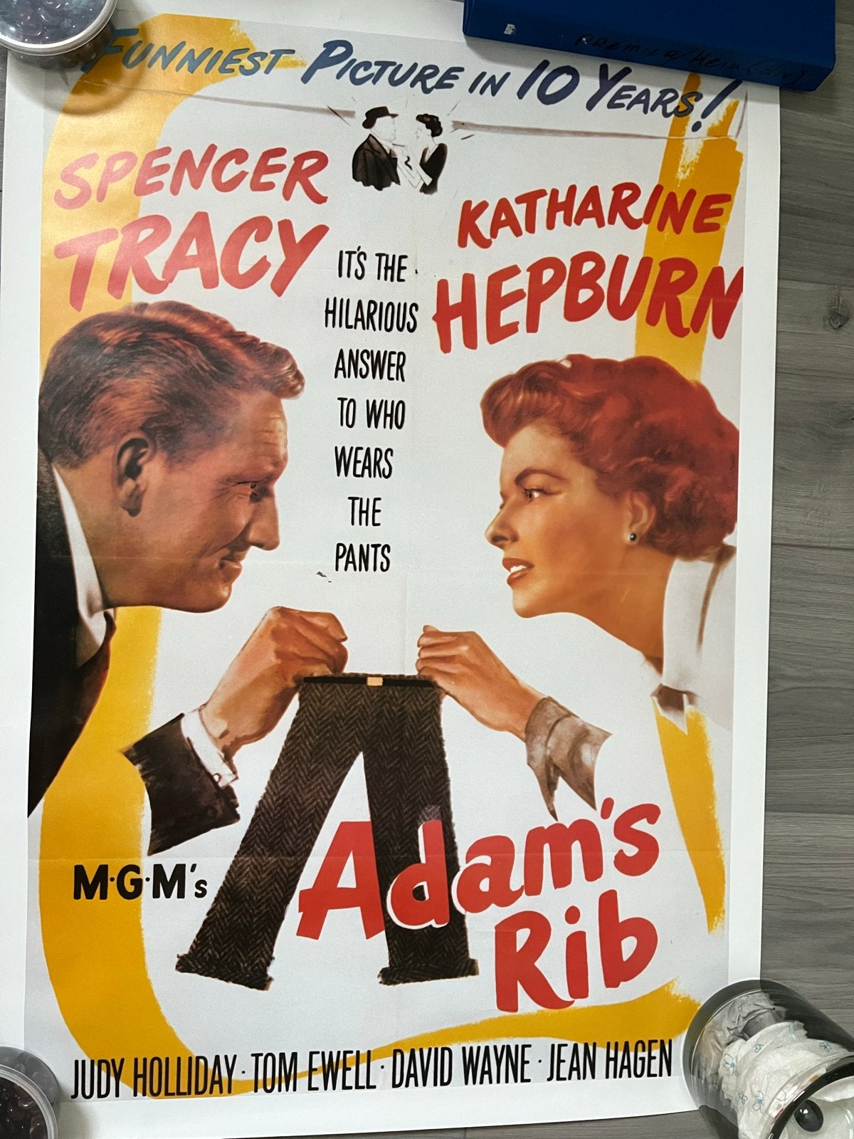 Vintage Adam's Rib Filmposter Spencer Tracy Katharine Hepbur, Ophalen, Deurposter of groter, Film en Tv, Rechthoekig Staand