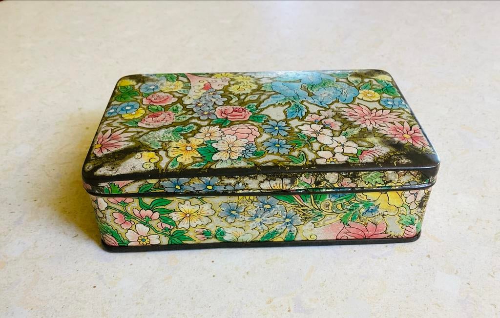 Antiek blik Arnhemsche Balletjes, bloemenprint (1920-1930)., Verzamelen, Ophalen of Verzenden, Gebruikt, Overige, Overige merken