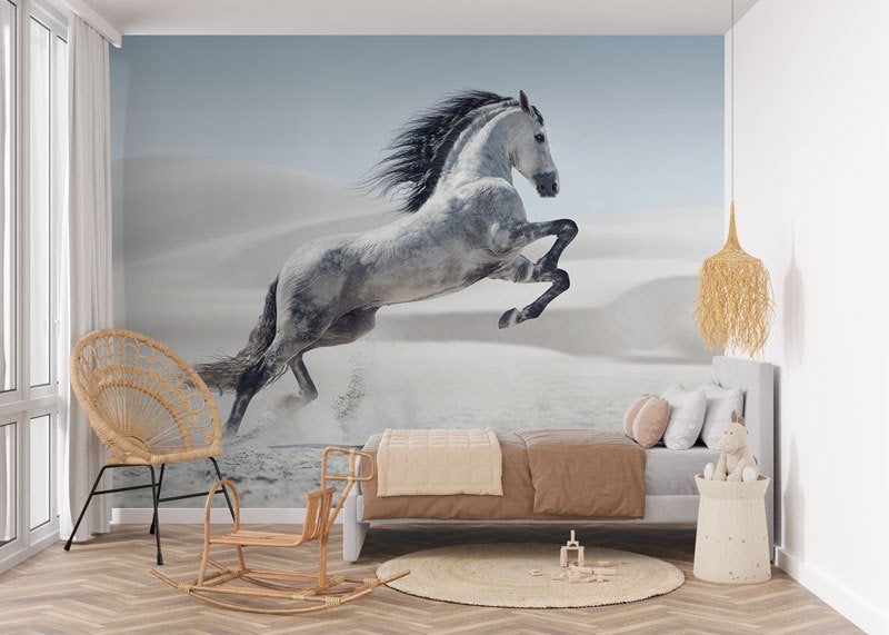 Fotobehang / Behang - Steigerend Paard in de Woestijn, Fotobehangkoning.nl, Verzenden, Wit, Hoogeveen