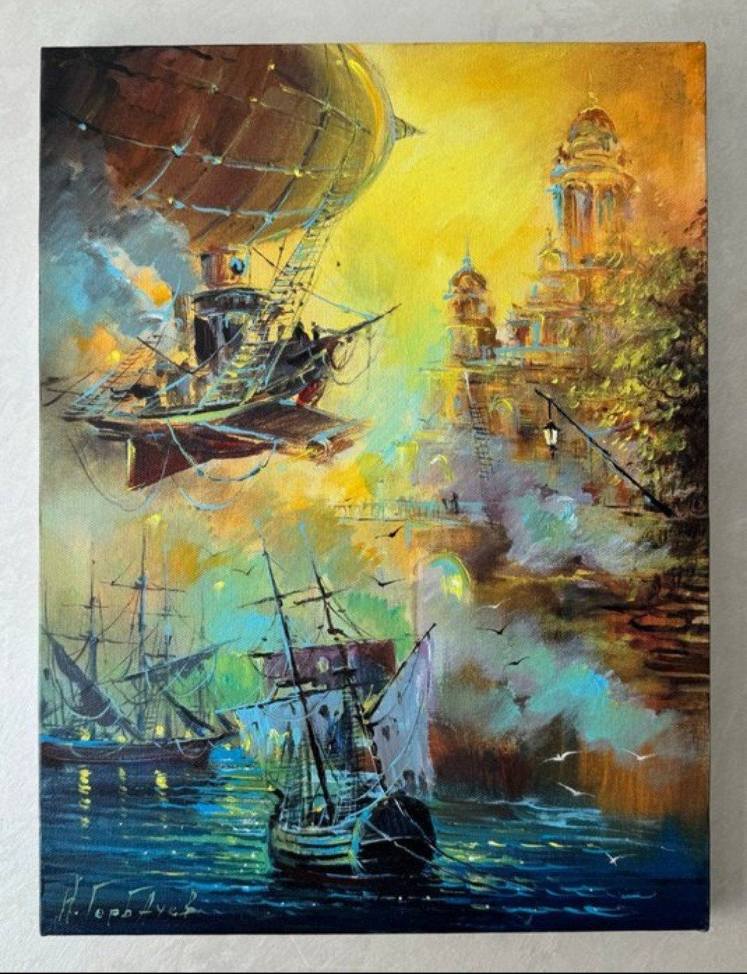 Fantasie Olieverf Schilderij - 'Battle' door N. Gorbachev, Ophalen of Verzenden