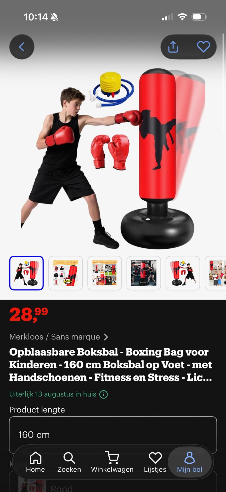Opblaasbare Boksbal met Handschoenen - nieuw in doos, Ophalen, Zo goed als nieuw, Boksbal