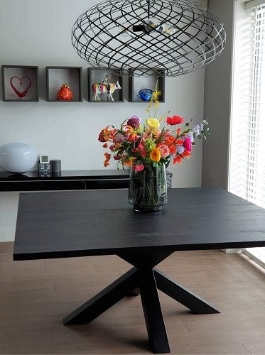 160x160 Zwarte krasbestendige eettafel Tavolo Enz0., Huis en Inrichting, Tafels | Eettafels, Ophalen, Overige materialen, 150 tot 200 cm
