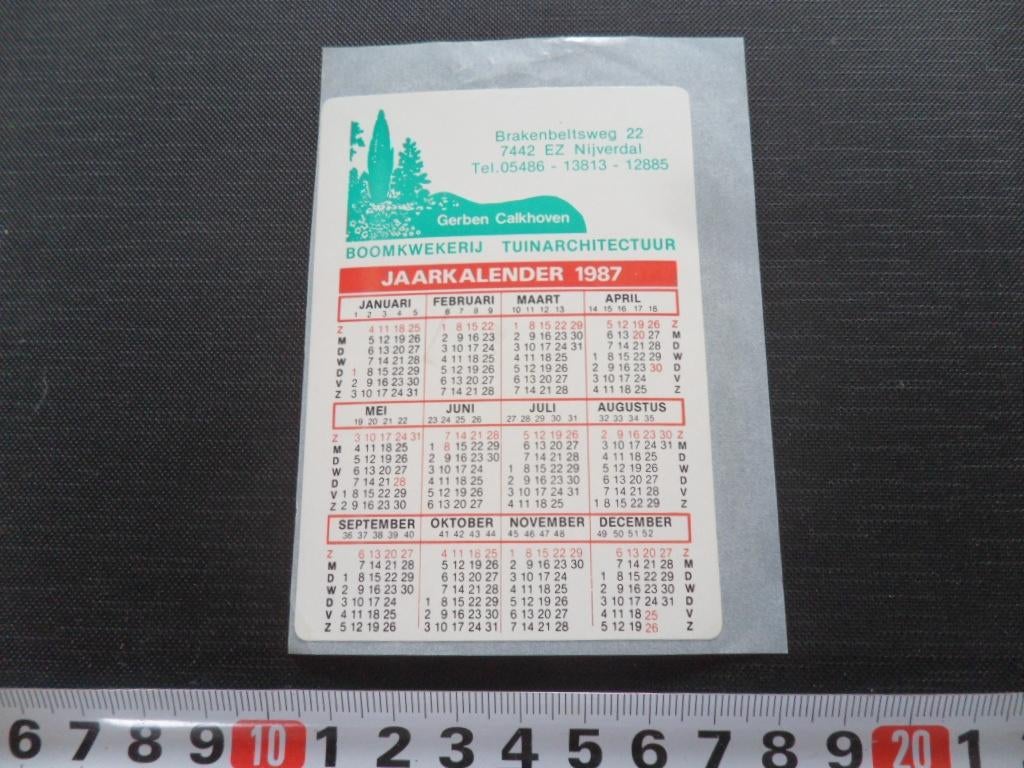 sticker kalender 1987 Nijverdal Boomkweek j GERBEN CALKHOVEN, Verzamelen, Stickers, Ophalen, Zo goed als nieuw