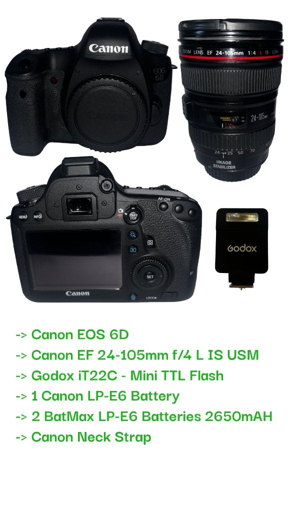 Canon 6D + EF 24-105mm f/4 L IS USM + Godox iT22C Mini, Audio, Tv en Foto, Fotocamera's Digitaal, Spiegelreflex, Canon, Ophalen of Verzenden