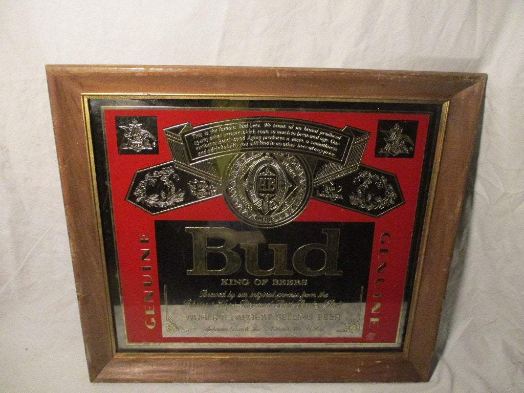 Bud beer reclame spiegel Beeco MGF.CO Chicago, Verzamelen, Ophalen of Verzenden, Zo goed als nieuw, Reclamebord
