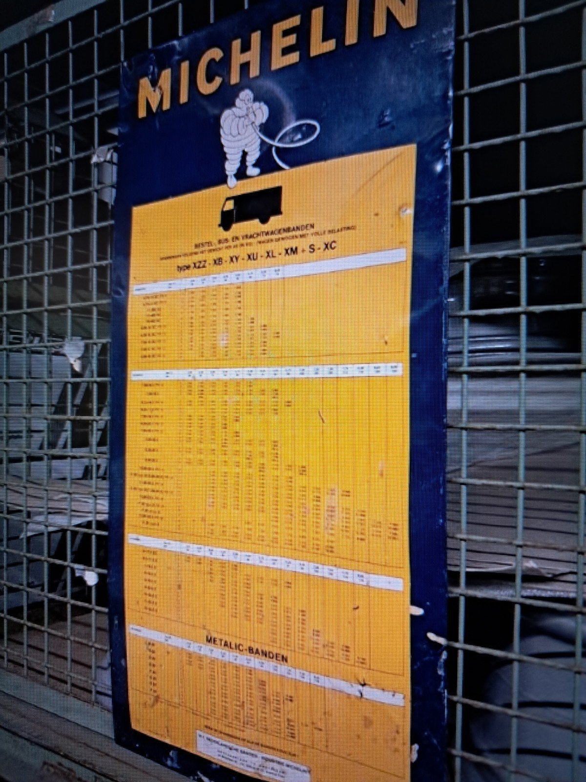 Michelin reclame bord blik, bandenspanning 1970/71 Amsterdam, Verzamelen, Reclamebord, Eu, Gebruikt, Eu
