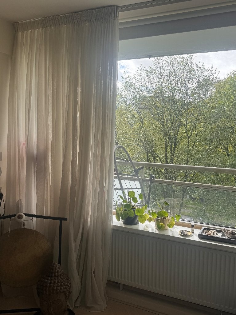 Vitrage kant en klaar, Gebruikt, Ophalen of Verzenden, Beige, Lichtdoorlatend
