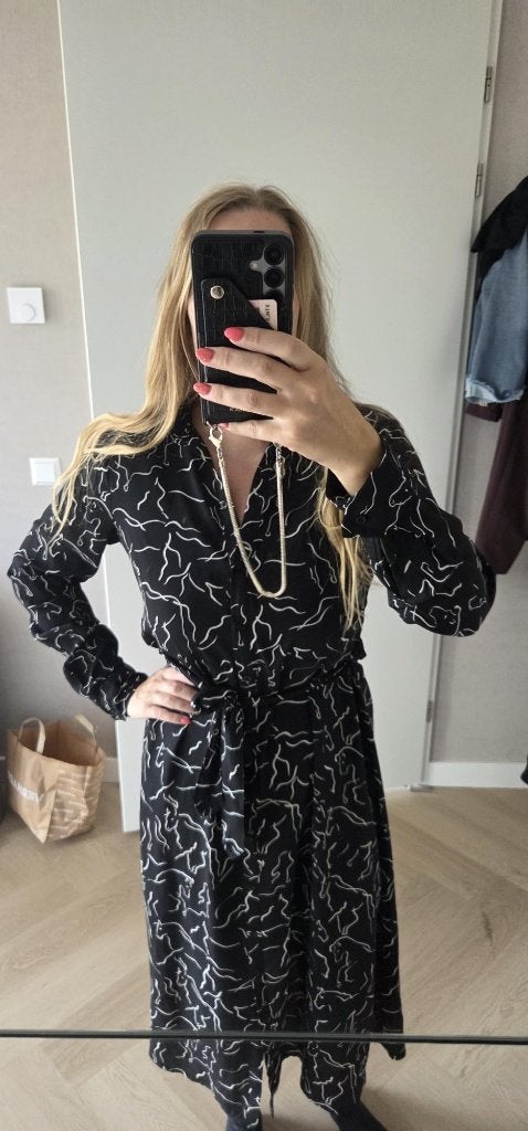 Costes zwarte lange jurk met print maat 36, Zwart, Ophalen of Verzenden, Zo goed als nieuw, Costes