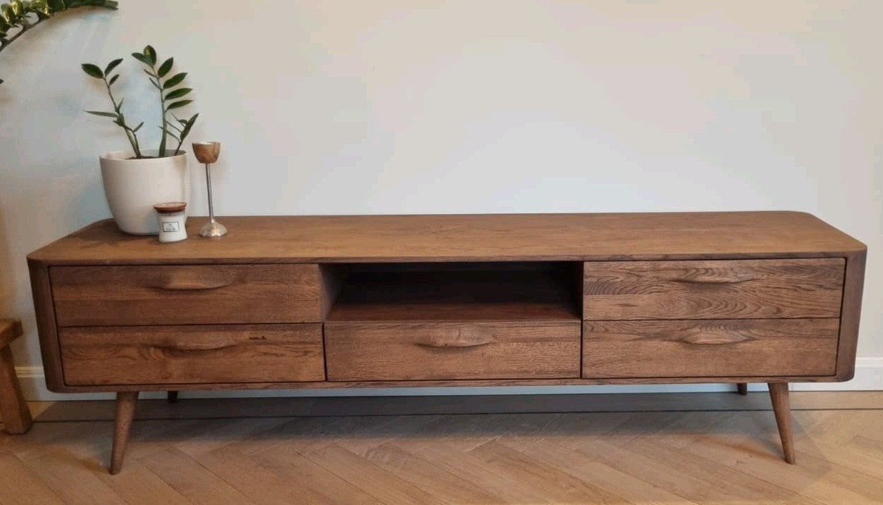 Goossens Bjarte tv-meubel eikenhout, Ophalen, Modern, Scandinavisch, 150 tot 200 cm, Eikenhout