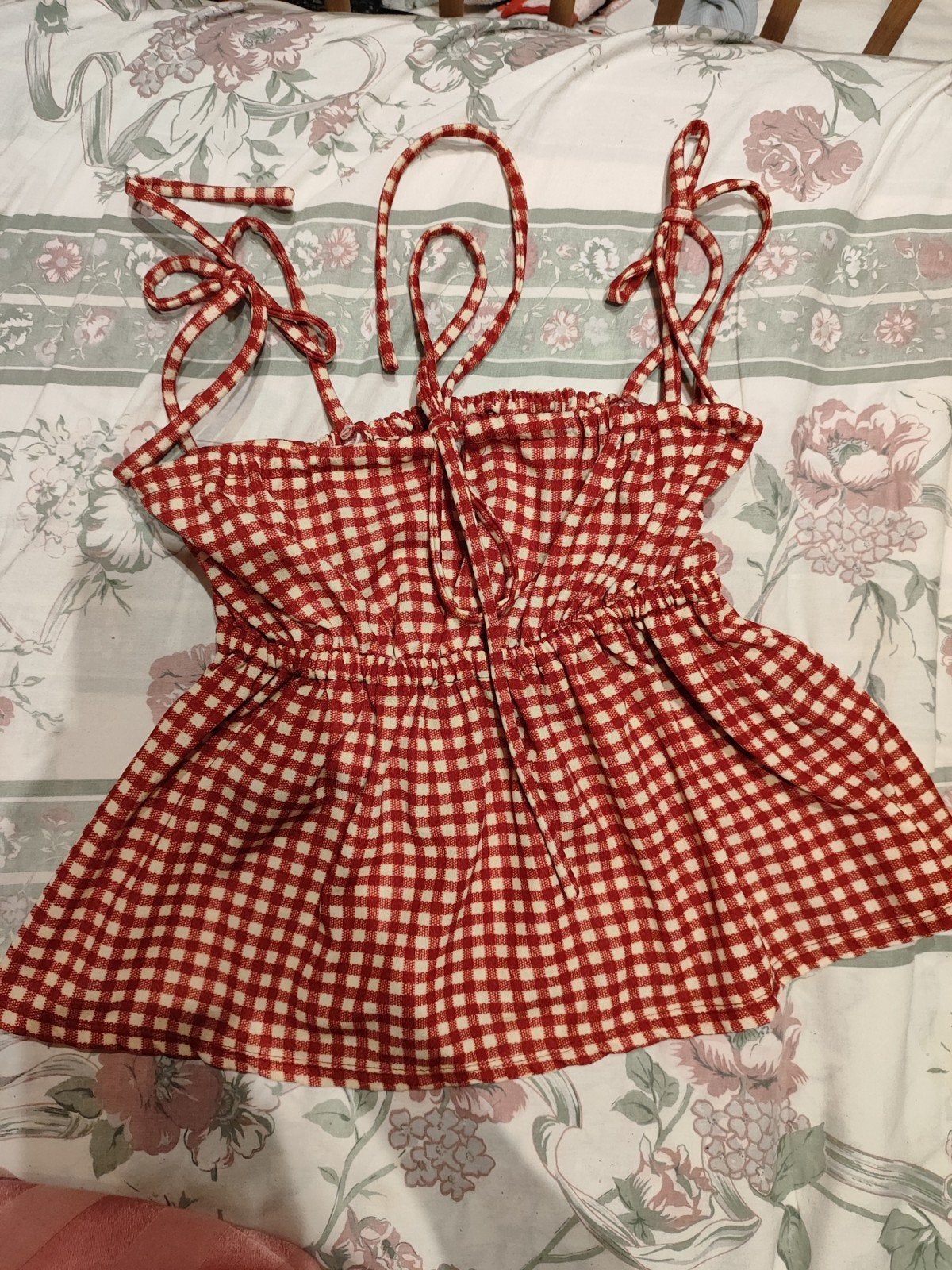 Leuke geruite top met strikbandjes, Nieuw, Ophalen of Verzenden, Onbekend, Rood