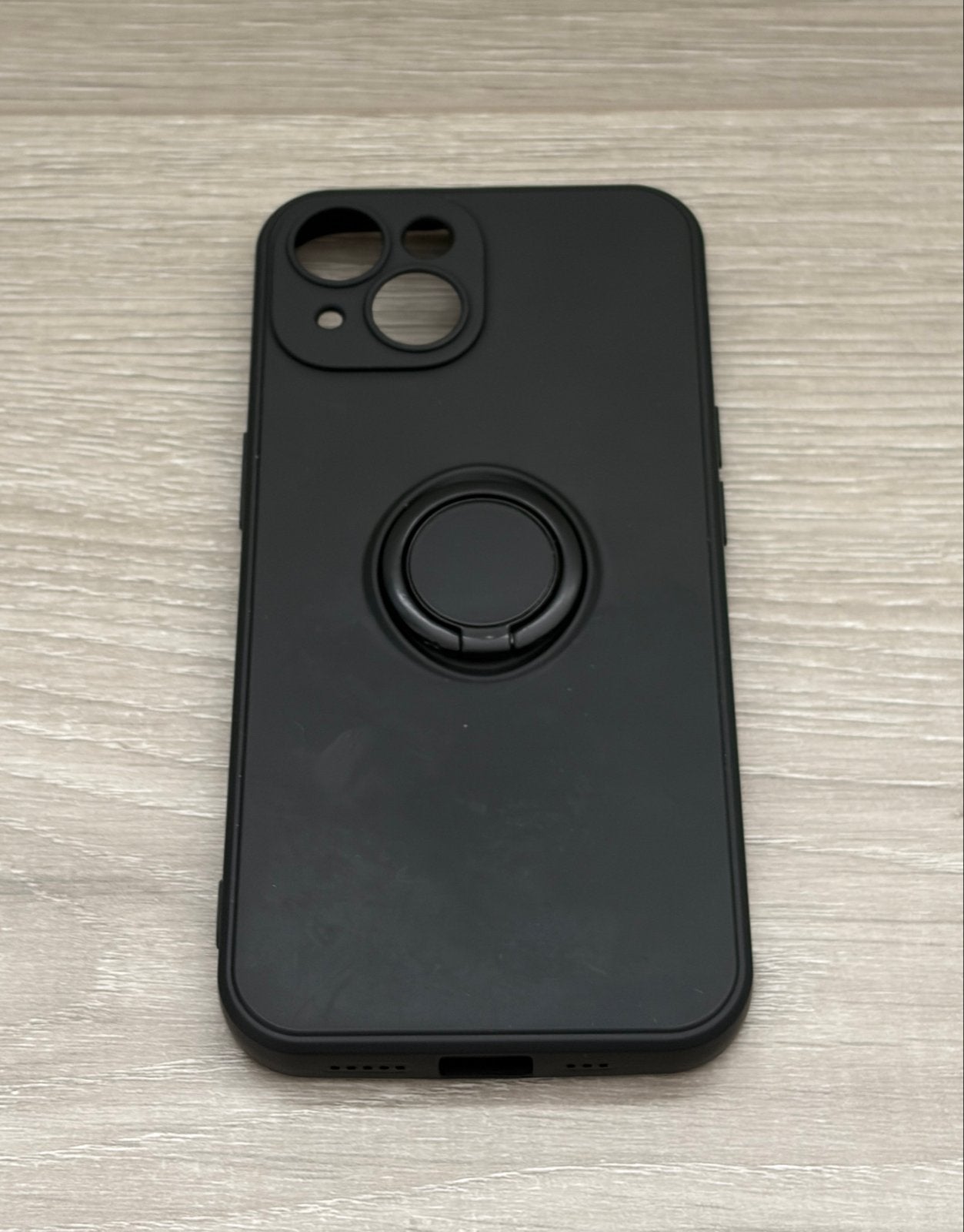 Zwart iPhone 15 tekefoonhoesje met ringhouder en standaard, Telecommunicatie, IPhone 15, Zwart, Verzenden, Overige merken