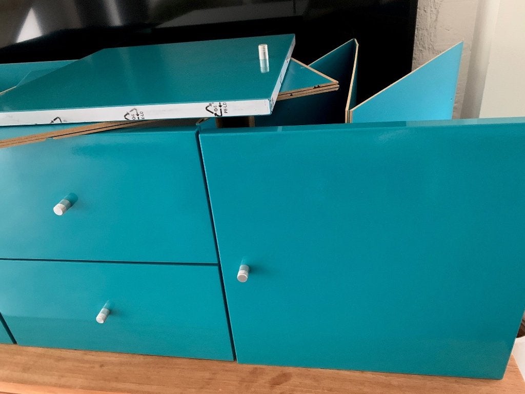 Turquoise inzetten voor ikea vakkenkast kallax, Ophalen, Zo goed als nieuw, Rechthoekig, Overige materialen