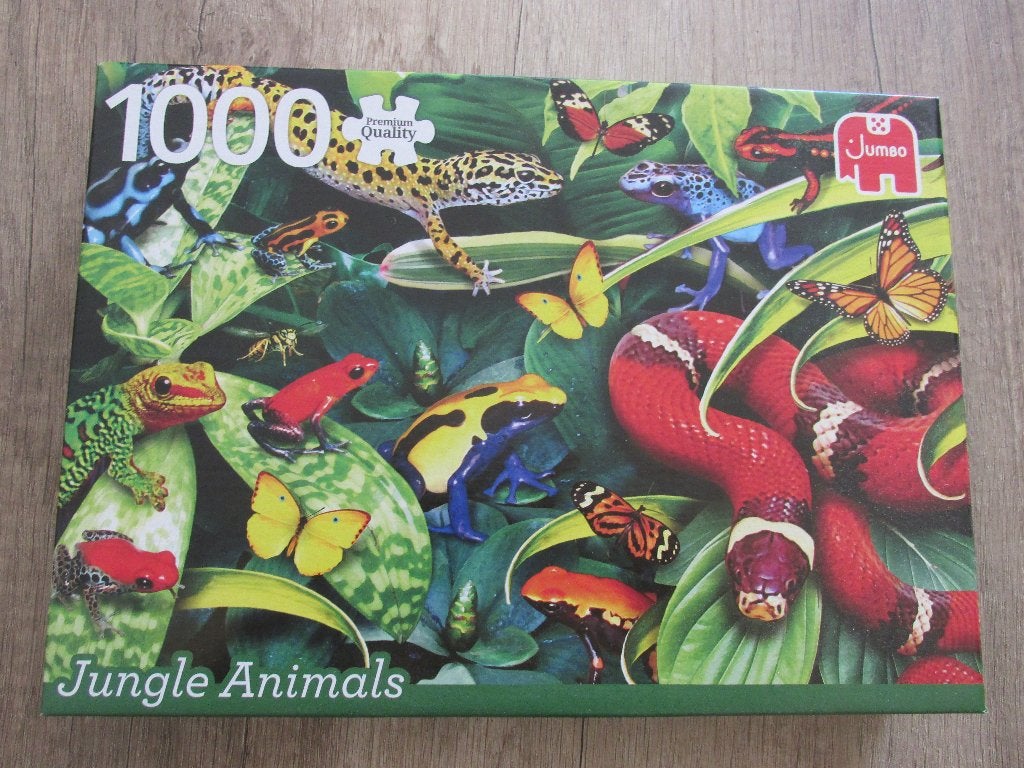 JUMBO 1000 ST. PUZZEL JUNGEL DIEREN 68X49 CM, Ophalen of Verzenden, 500 t/m 1500 stukjes, Zo goed als nieuw, Legpuzzel