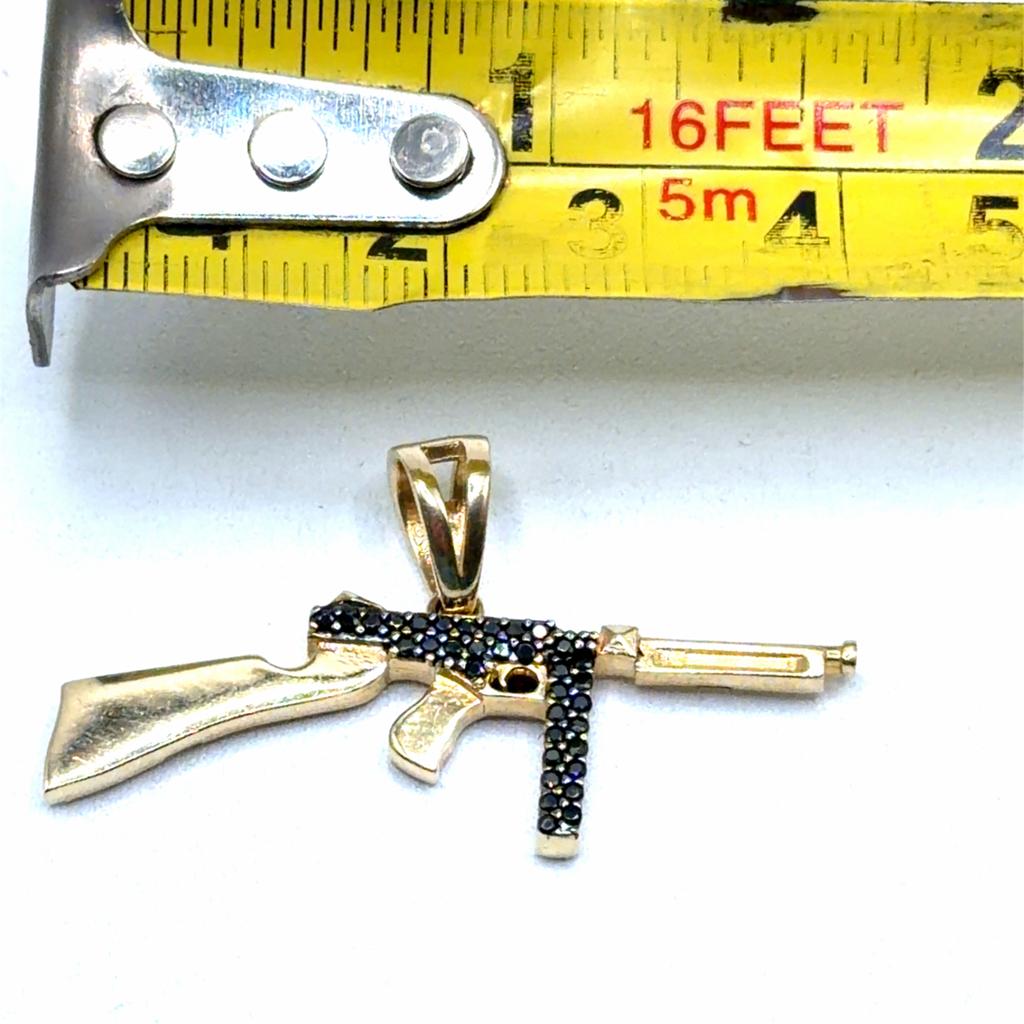Gouden Tommy Gun Hanger met Zwarte Zirkonia, Overige voorstellingen, Www.bredajuwelier.nl, Nieuw, Ophalen of Verzenden