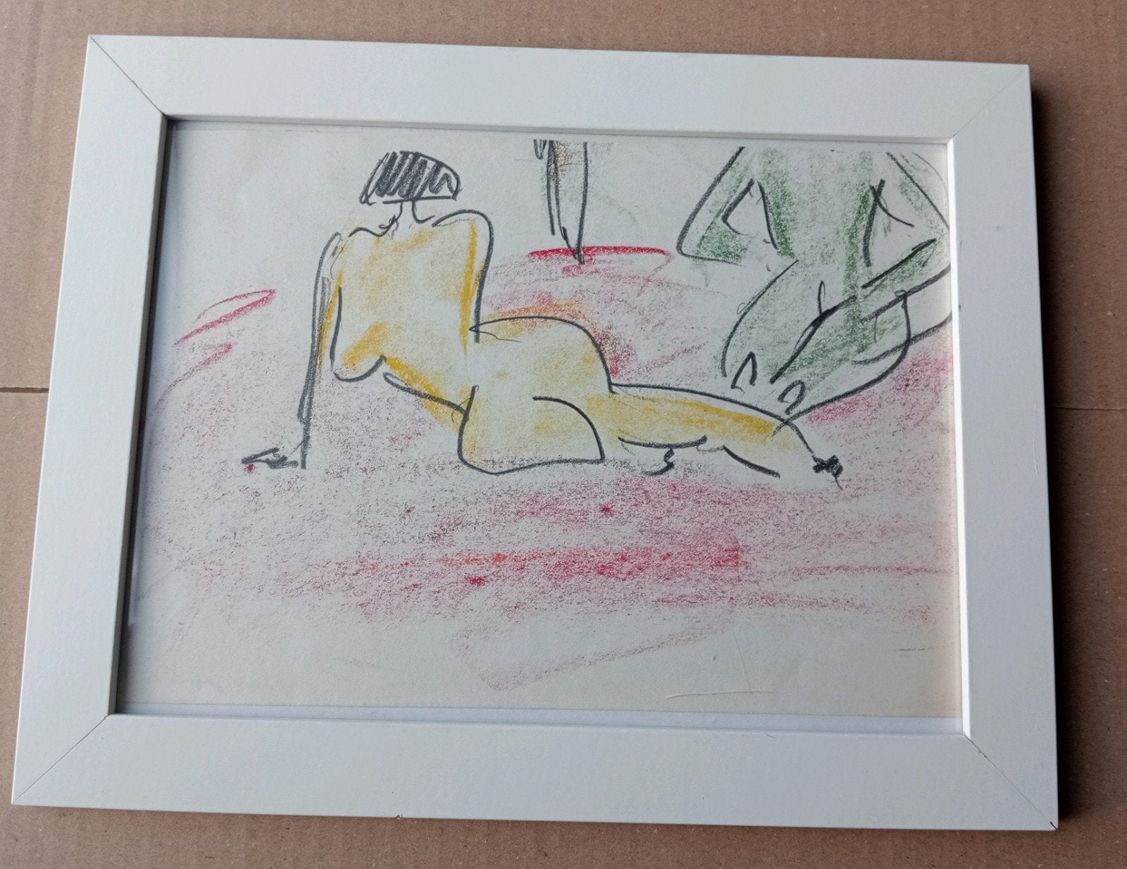 Krijt tekening liggend naakt jaren 90, Ophalen of Verzenden