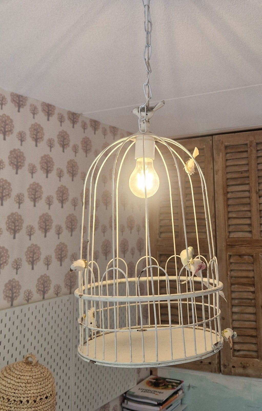 Leuke witte vogelkooi lamp met vogeltjes voor kinderkamer, Ophalen, Gebruikt, E27 (groot), Kinderkamer, Speels, Romantisch