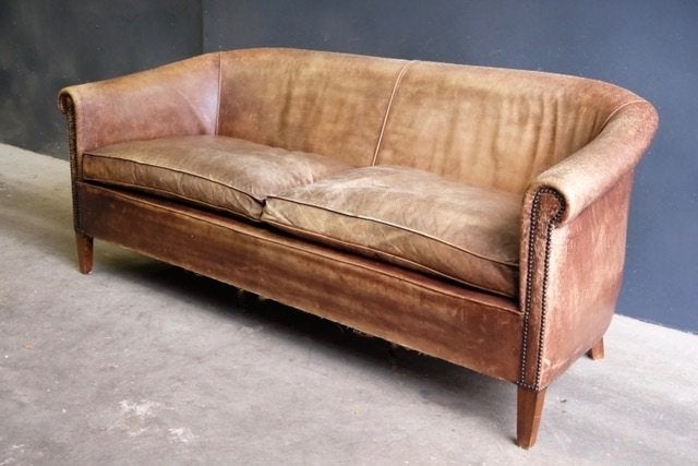 Vintage Chesterfield bank - origineel Engels, Huis en Inrichting, Ophalen, Gebruikt, Minder dan 75 cm, Driepersoons