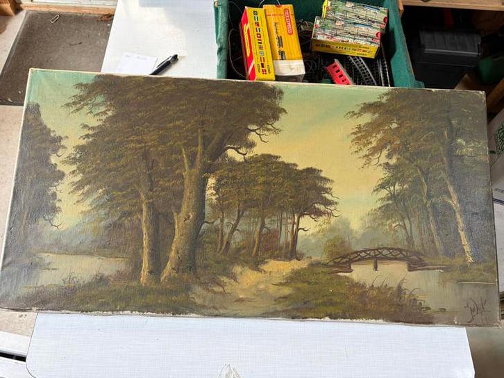 Antiek schilderij op linnen van J van Dijk, Antiek en Kunst, Ophalen of Verzenden