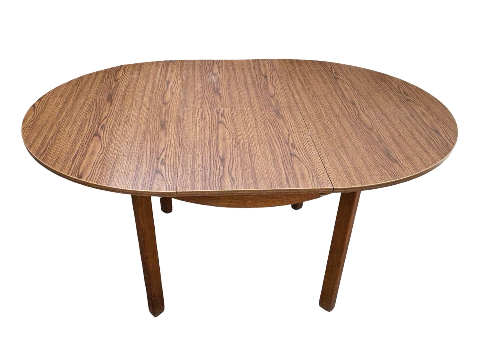 Vintage Eettafel Ovaal Rond Verlengbaar Eiken Fineer 70's, Ophalen, Vintage eettafel, 50 tot 100 cm, Zo goed als nieuw