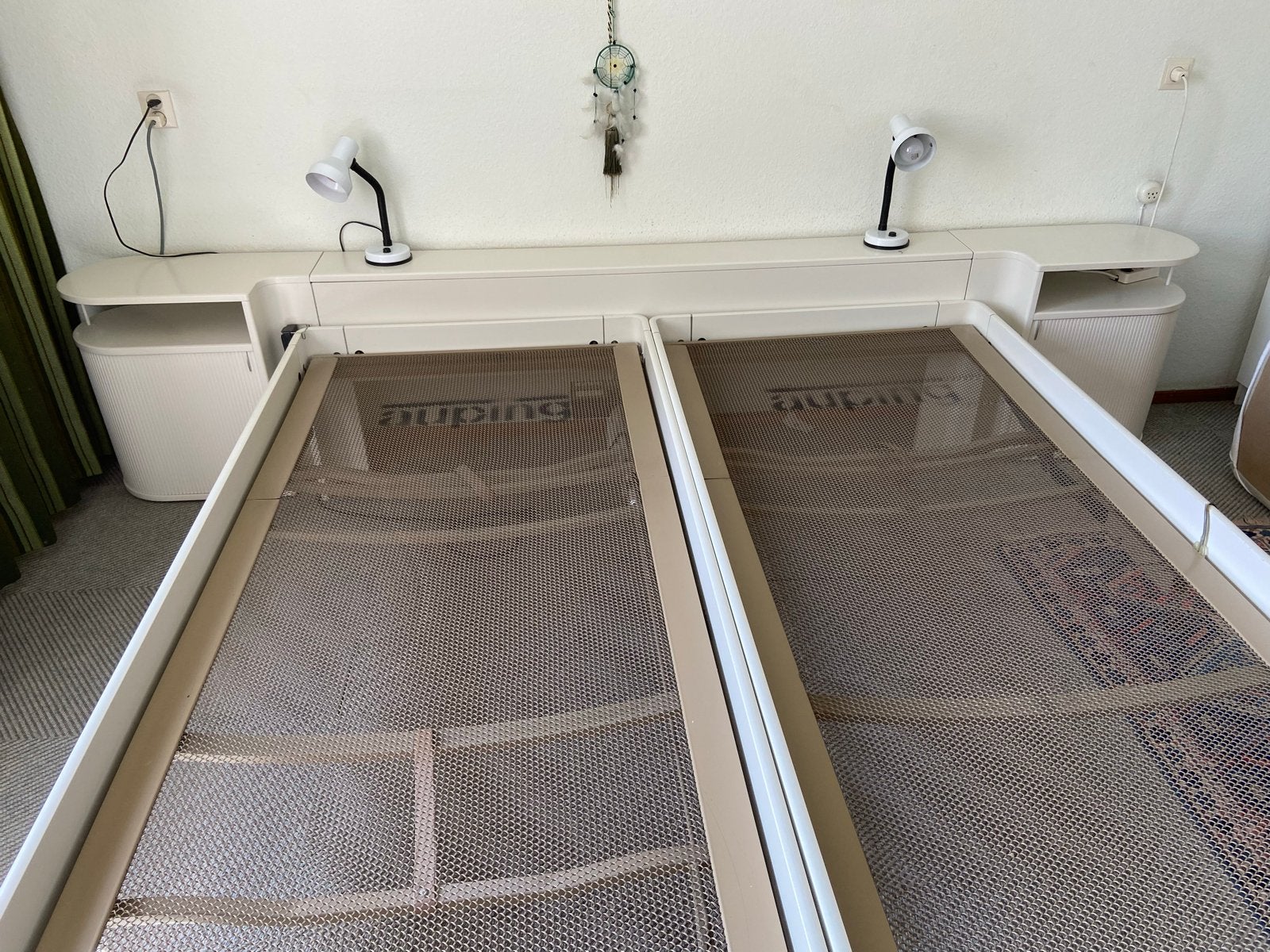 2 eenpersoonsbedden Auping Auronde  met achterkast, Ophalen, Gebruikt, Tweepersoons, 180 cm