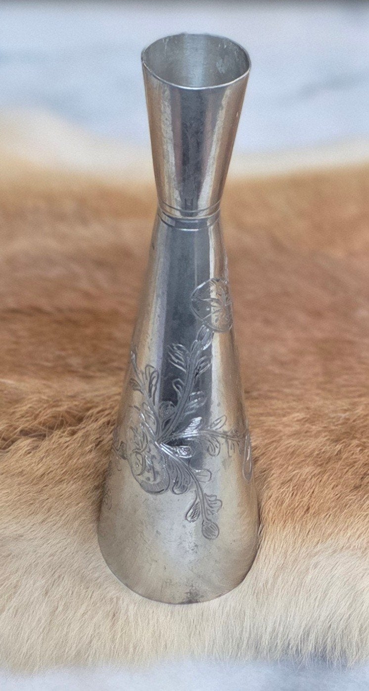 Antieke Banka tinnen solitaire vaas – Handgegraveerd, Antiek en Kunst, Antiek | Tin, Ophalen of Verzenden
