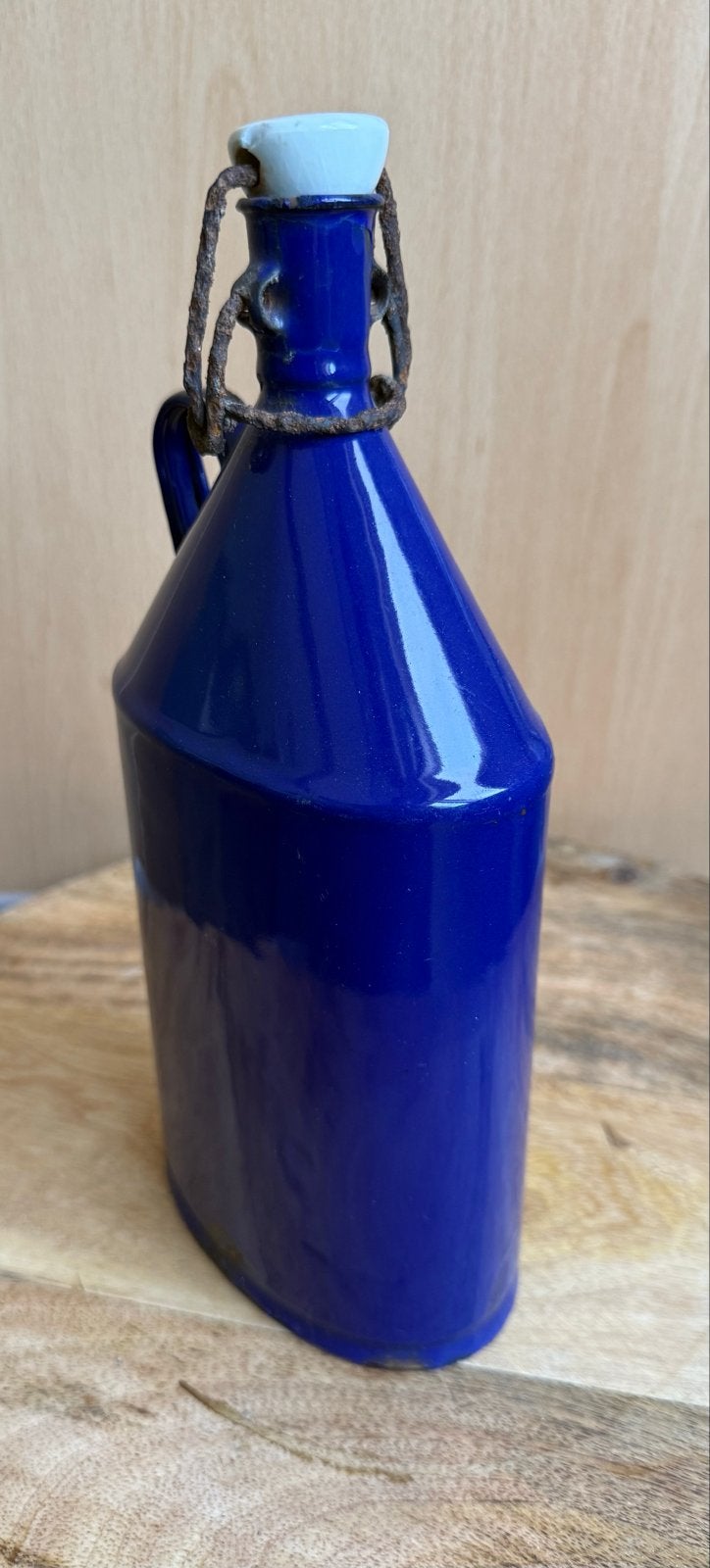 Vintage blauwe emaille veldfles met kurk, Ophalen of Verzenden