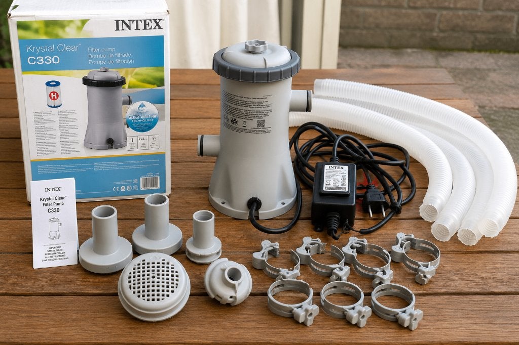 Intex 602G filterpomp 1250 l/u met slangen voor zwembad, Tuin en Terras, Zwembad-toebehoren, Ophalen, Zo goed als nieuw, Zwembadpomp