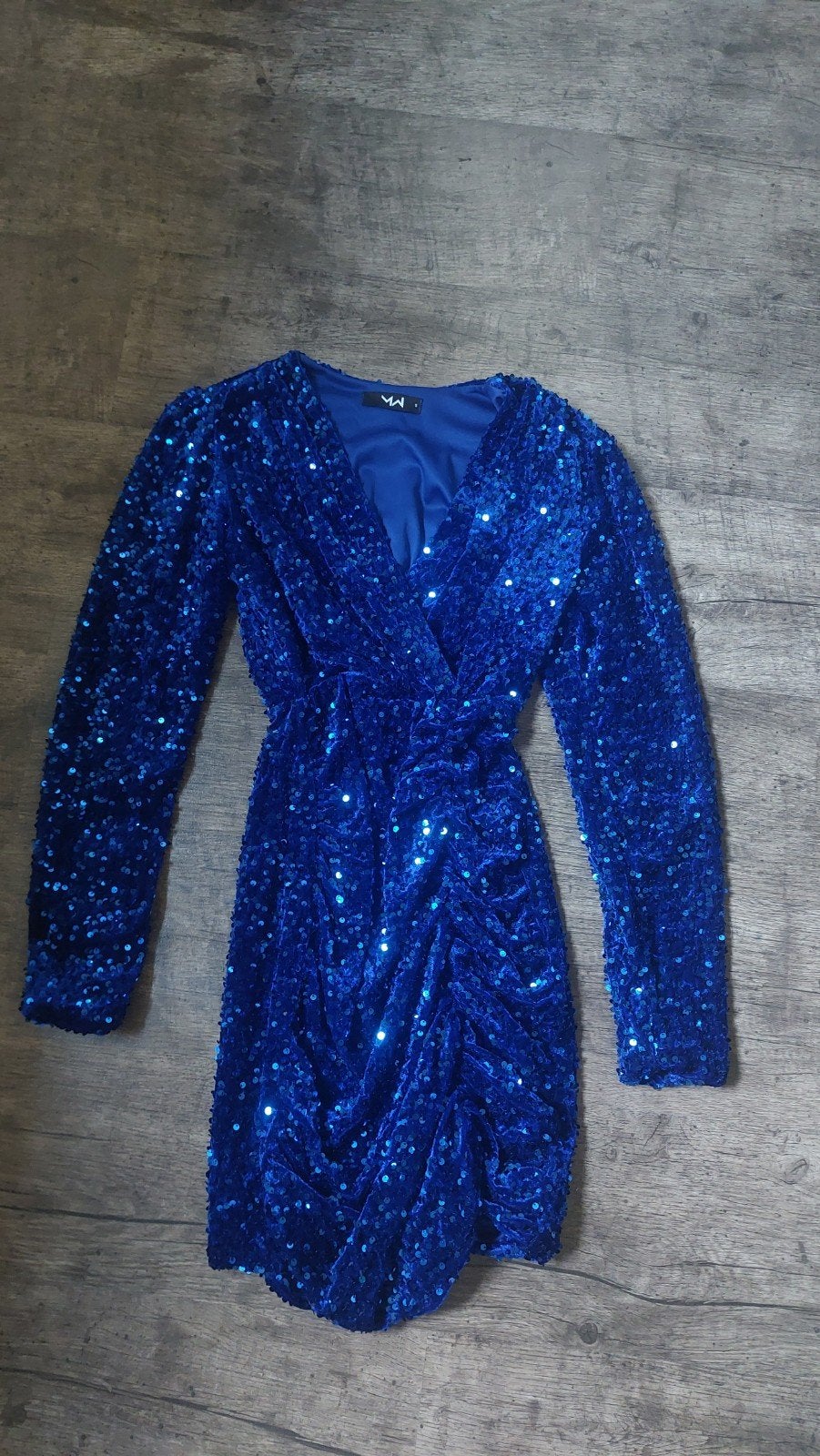 blauw glitter jurk, maat s, pailletten, Blauw, Ophalen of Verzenden, Zo goed als nieuw, Maat 36 (S)